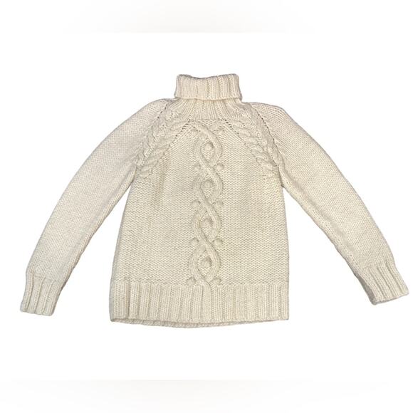 Real Clothes Women’s Large Cable Knit Turtleneck Sweater in Ivory Wool Blend - Picture 1 of 8